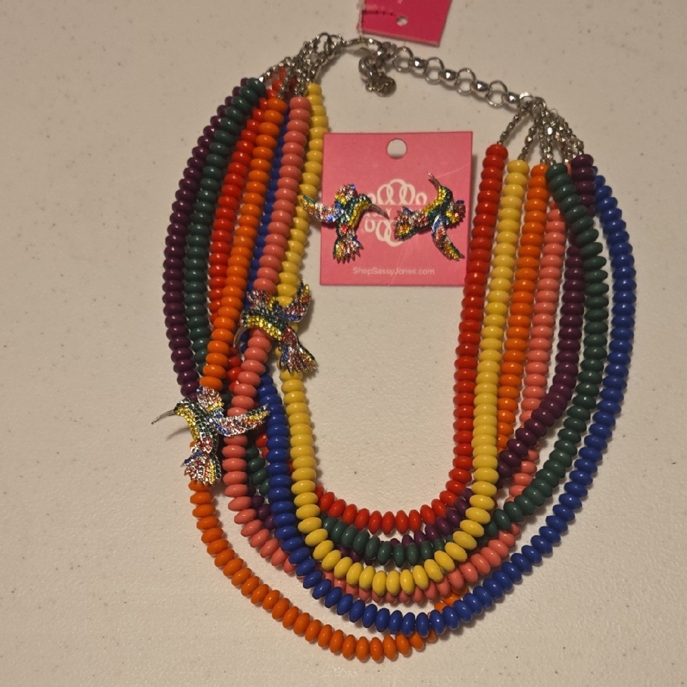 Colorful Beaded Necklace with Bird Charms